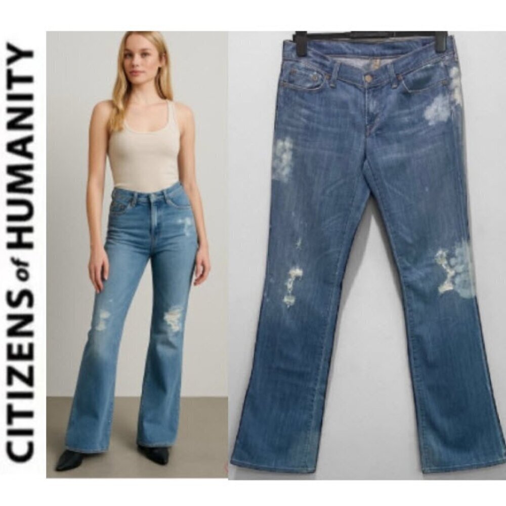 Citizens Of Humanity Blue Flare Wide Leg Jeans Jerome Dahan 30 Distress Trendy